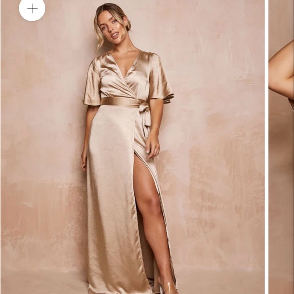 Plus size Satin Maxi Dress in Champagne - Picture 1 of 5